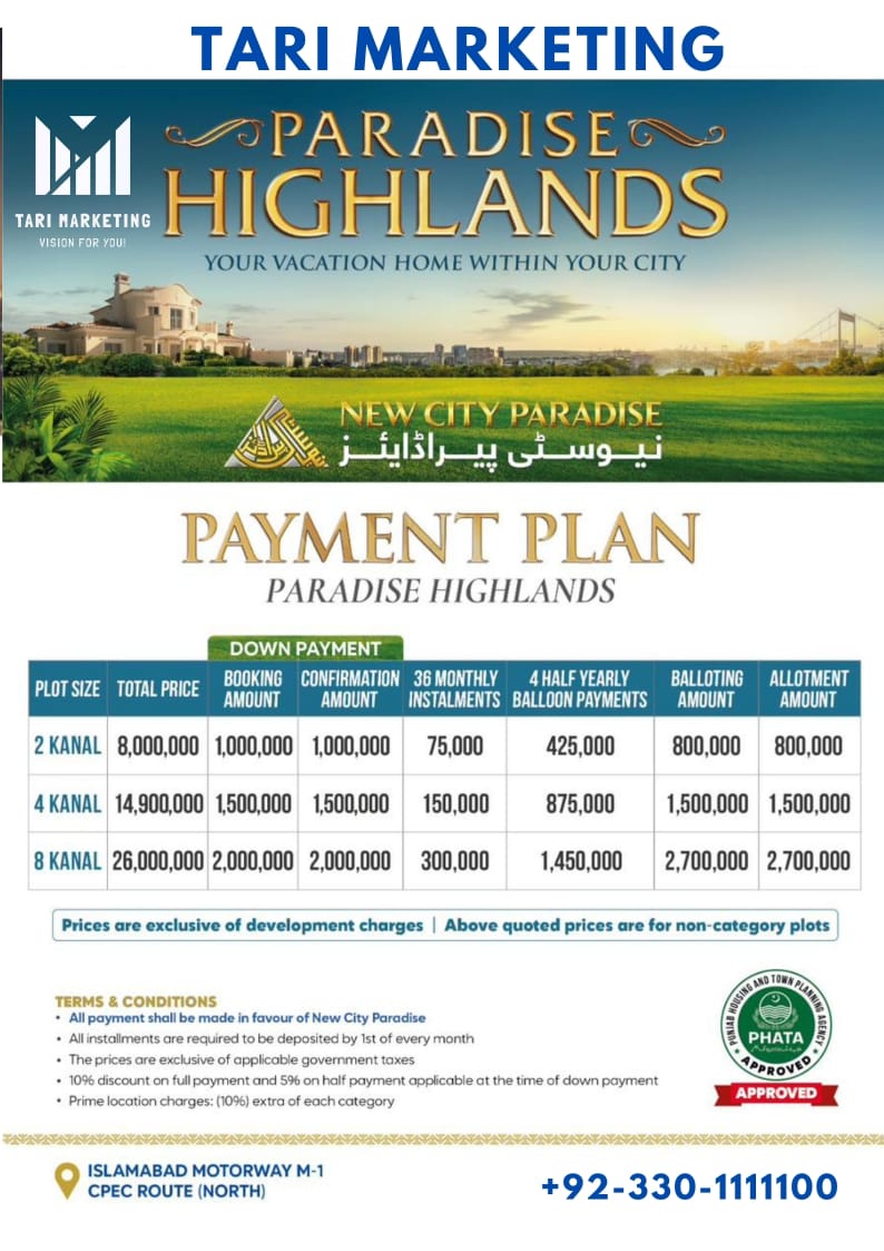 Paradise Highlands Payment Plan